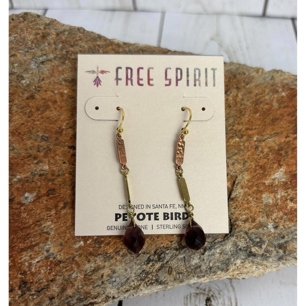 NEW Peyote Bird Sterling Brass‎ Garnet Drop Earrings J041